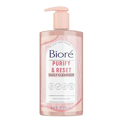 Bioré Rose Quartz + Charcoal Daily Purifying Cleanser, Oil Free Facial Cleanser Energizes Skin