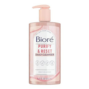 Bioré Rose Quartz + Charcoal Daily Purifying Cleanser, Oil Free Facial Cleanser Energizes Skin